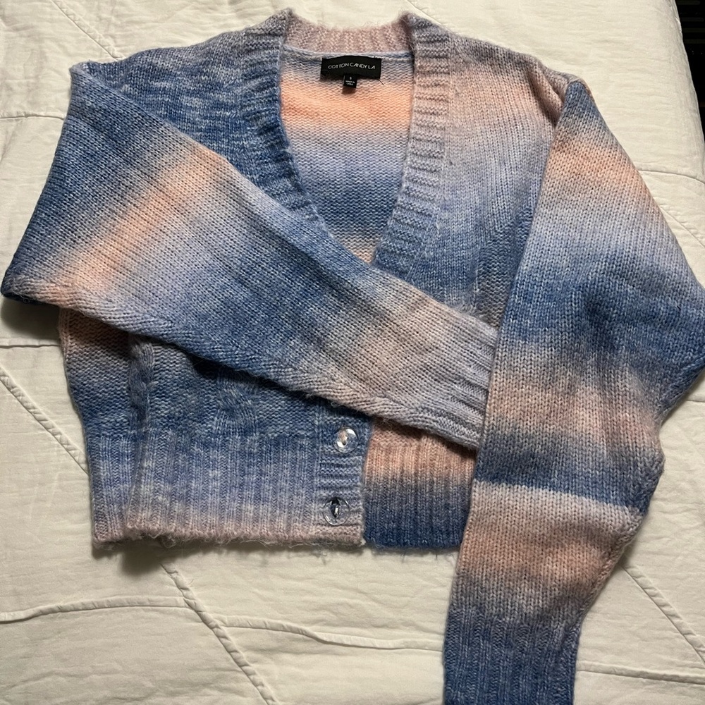 Cotton candy LA pink and blue tie dye ombré cardigan